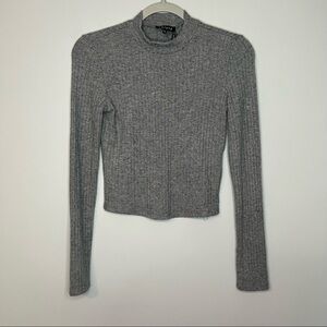 Women’s new 1. State gray ribbed long sleeve crop top blouse size XS